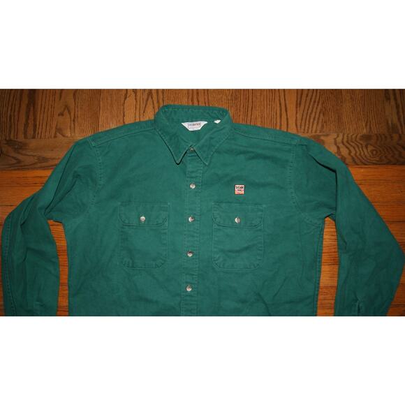 Vintage Five Brothers Heavy Cotton Flannel XL Shirt Green "Golden Sun" USA Made - Picture 1 of 10